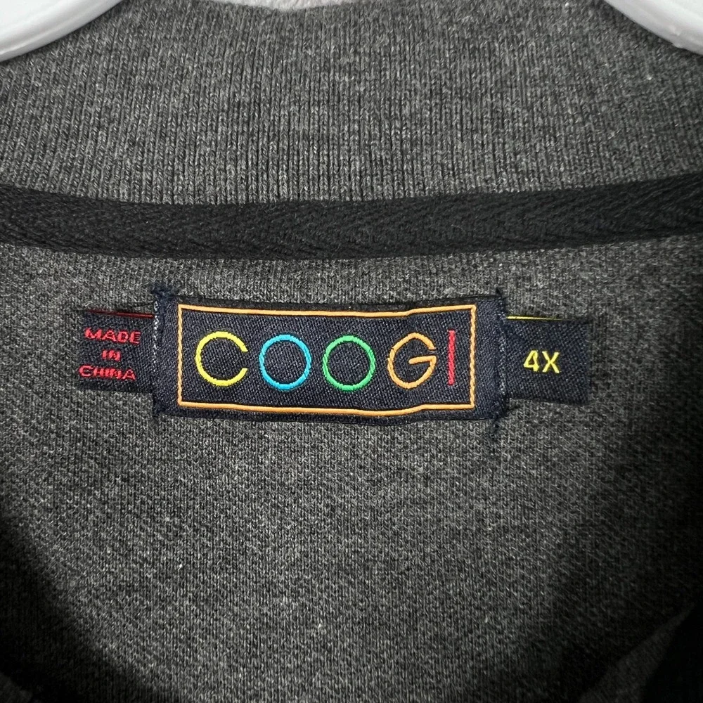 Coogi Polo Shirt Mens 4XL Kangaroo Y2K Hip Hop Baggy Loose Gray Embroidered